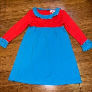 Orange and blue girls long sleeved color block dress 8. Ruffle collar/sleeve